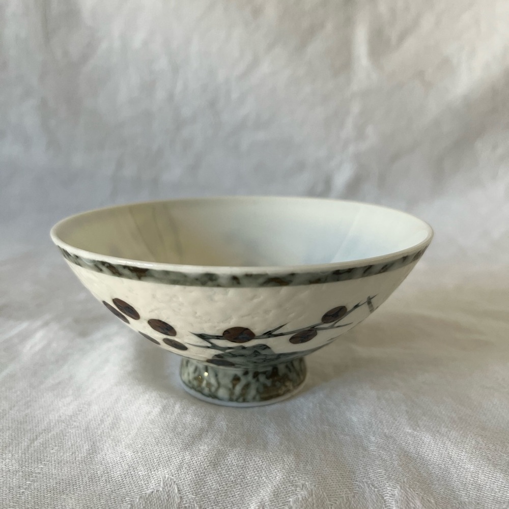 Japanese Mino Ware Chawan Matcha Tea/Rice Bowl Hand Painted Floral Branch Motif